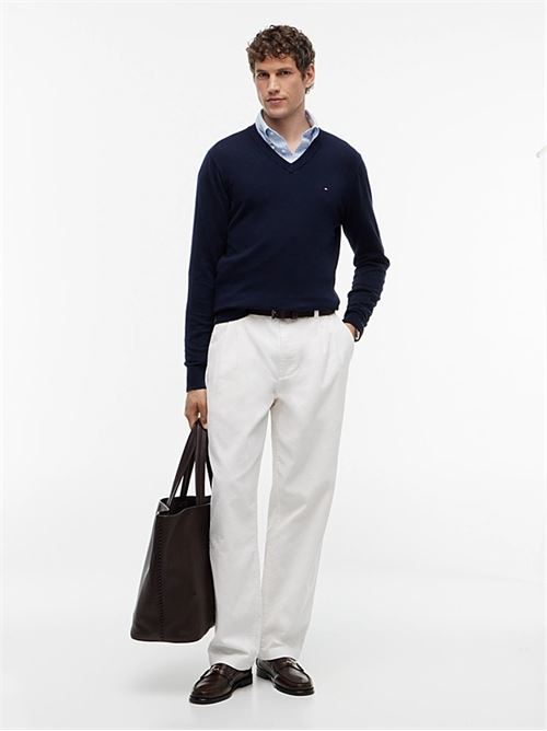 pima org ctn cashmere v neck TOMMY HILFIGER | MW0MW28047DW5